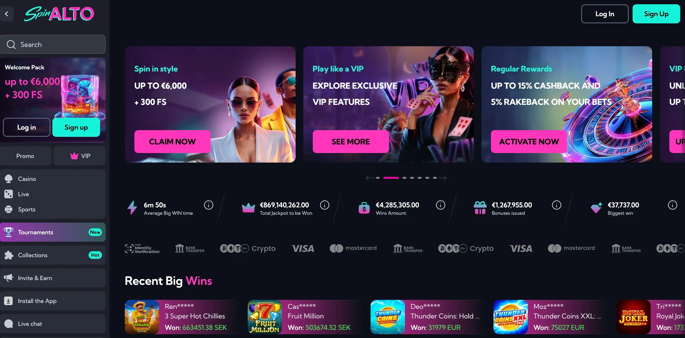 Domovská stránka Spinalto casino
